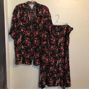 Vintage Rena Rowan for Saville 2-Pc Floral Skirt Set, 22W top, 20W skirt
